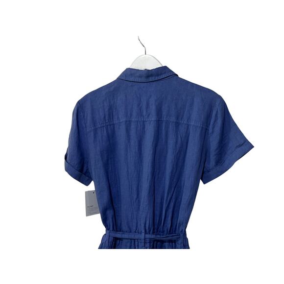 BELLA DAHL WOMENS MEDIUM 100% LINEN ROLLED HEM UTILITY SHORT ROMPER BLUE NEW - Picture 10 of 15